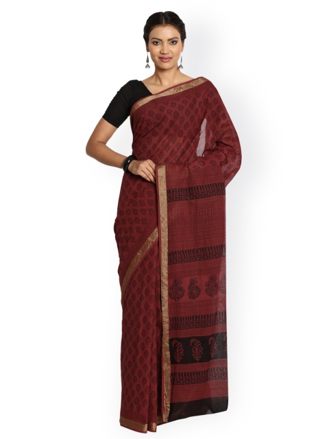 

Kalakari India Maroon Cotton Hand Block Bagh Print Handcrafted Saree