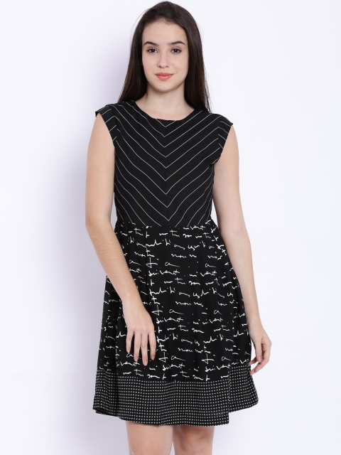 

Tokyo Talkies Black Printed Polyester A-Line Dress