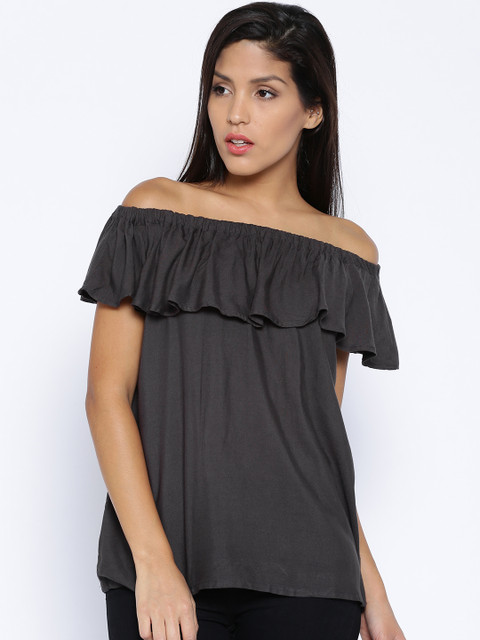 

Tokyo Talkies Charcoal Grey Off-Shoulder Top