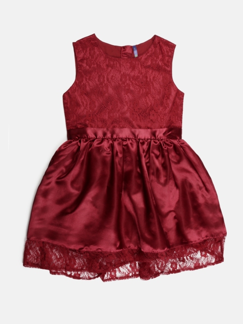 

YK Girls Maroon Lace Fit & Flare Dress