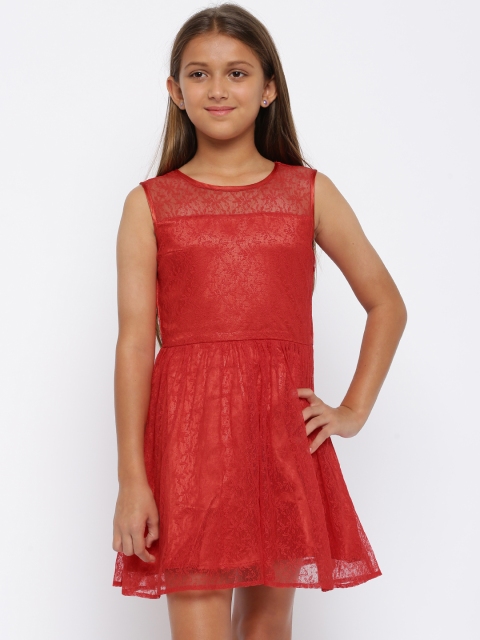 

YK Girls Red Lace Fit and Flare Dress
