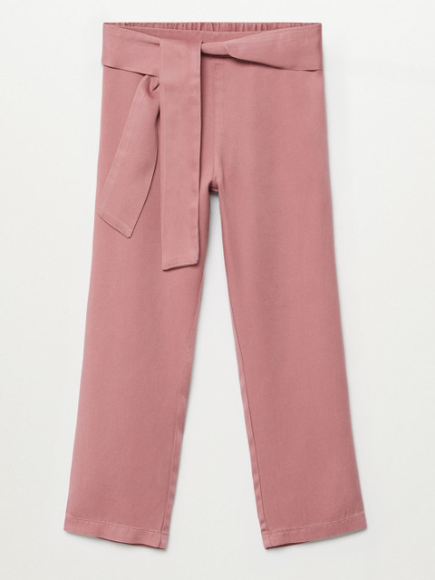 

Mango Kids Girls Dusty Pink Regular Fit Solid Sustainable Trousers with Waist Tie-Up