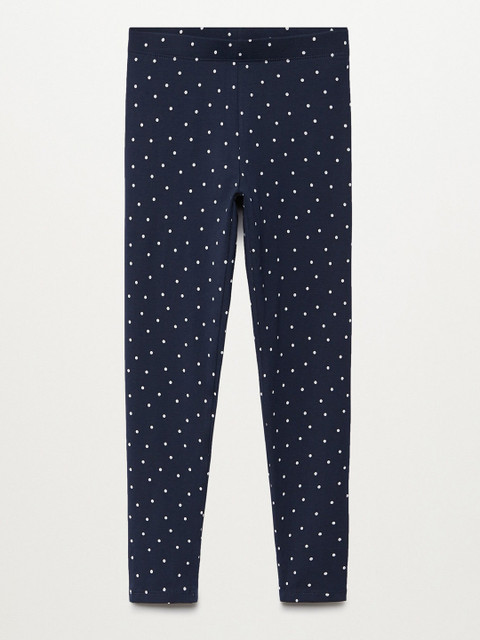 

Mango Kids Girls Navy Blue & White Polka-Dot Print Sustainable Ankle-Length Leggings