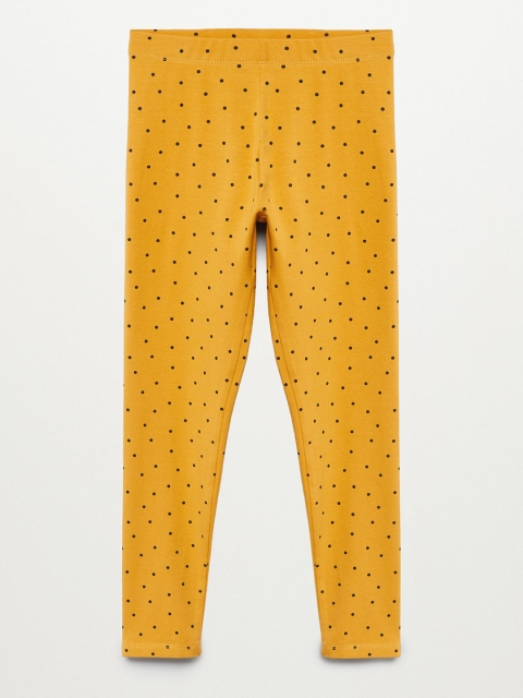 

Mango Kids Girls Mustard Yellow & Black Polka-Dot Print Sustainable Ankle-Length Leggings