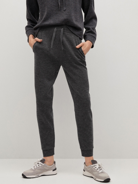 

MANGO Women Charcoal Grey Solid Knitted Joggers