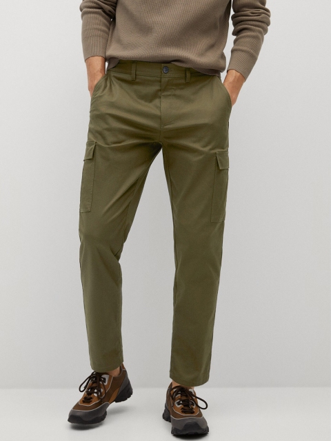 

MANGO MAN Men Olive Green Regular Fit Solid Sustainable Cargos