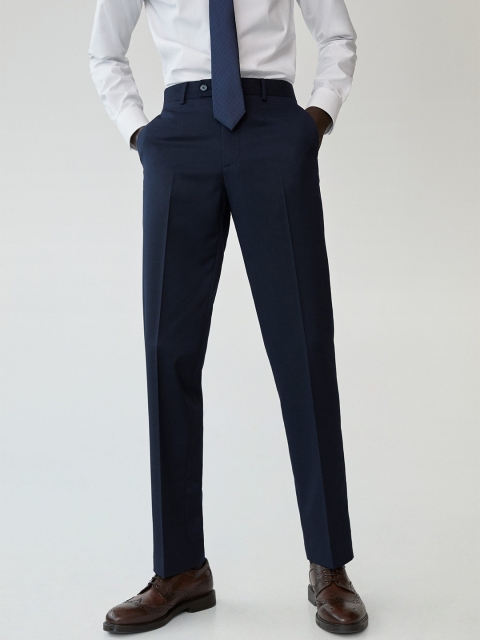 

MANGO MAN Navy Blue Regular Fit Solid Formal Trousers