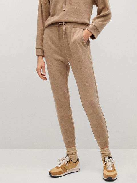 

MANGO Women Beige Solid Knitted Joggers