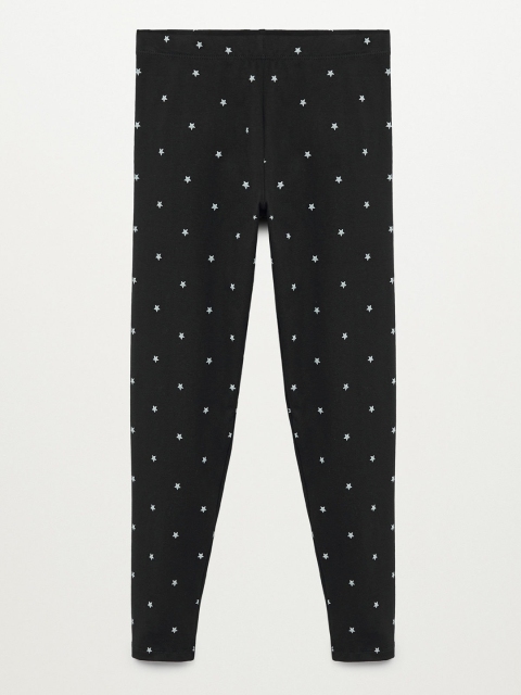 

Mango Kids Girls Black & White Star Print Sustainable Ankle-Length Leggings