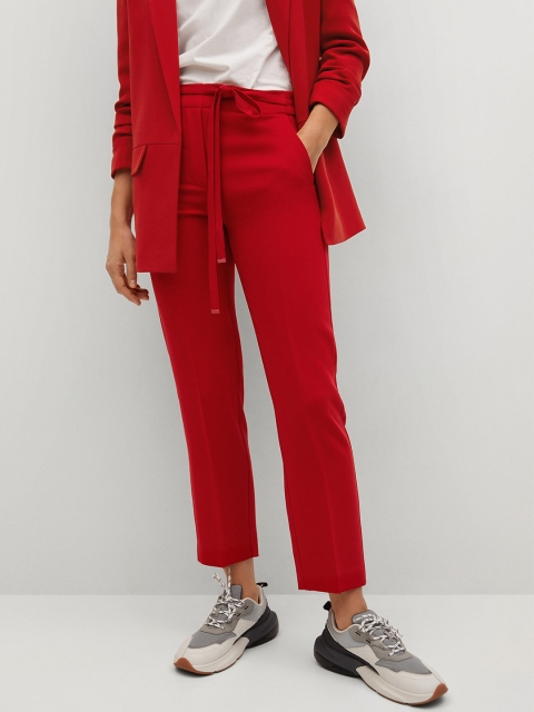

MANGO Women Red Regular Fit Sustainable Solid Cropped Trousers