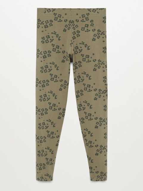 

Mango Kids Girls Olive Greeb Printed Sustainable Ankle-Length Leggings