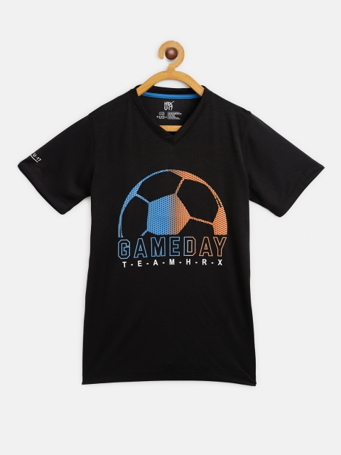 

HRX By Hrithik Roshan U-17 Boys Directoire Blue Graphic Rapid-Dry Active Tshirt, Black
