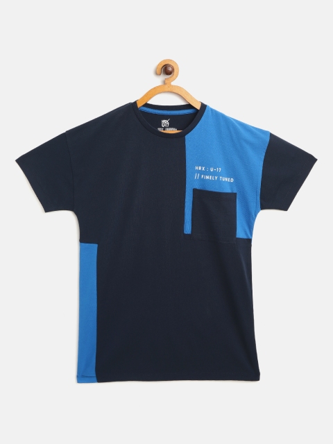 

HRX By Hrithik Roshan U-17 Boys Blue Colourblock Bio-Wash Garment Softner Lifestyle Tshirt