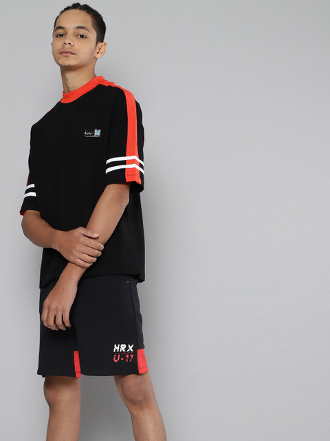 

HRX By Hrithik Roshan U-17 Boys Black & High Risk Red Tapered Fit Active Shorts