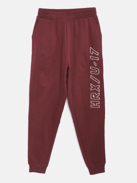 

HRX By Hrithik Roshan U-17 Boys Burgundy Solid Slim Fit Bio-Wash Lifestyle Track Pants