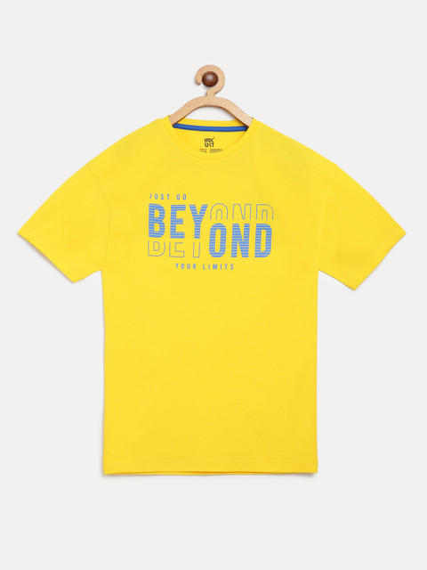 

HRX by Hrithik Roshan U-17 Boys Dandelion Directoire Blue Cotton Graphic Bio-Wash Tshirt, Yellow