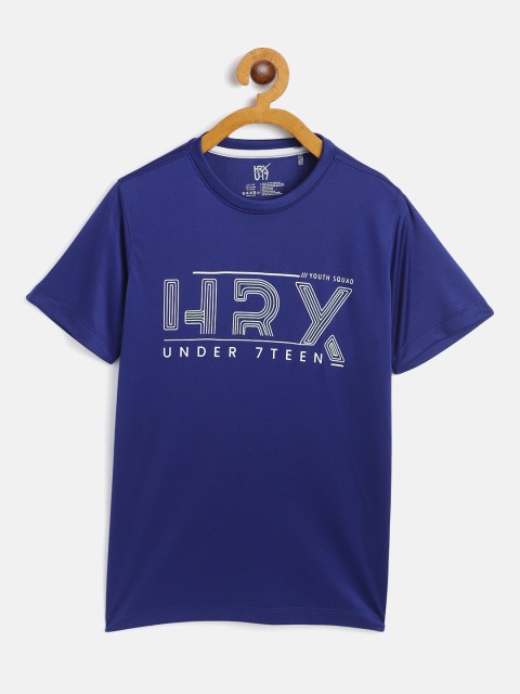 

HRX by Hrithik Roshan U-17 Boys Blue Typographic Rapid-Dry Antimicrobial Active T-shirt