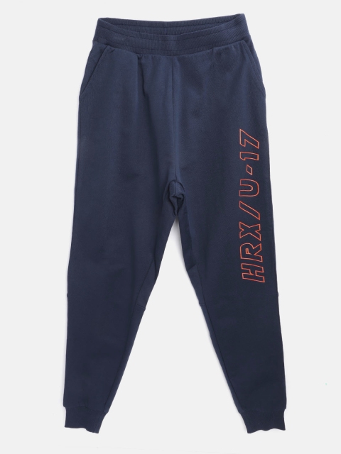 

HRX by Hrithik Roshan U-17 Boys Dress Blue Solid Slim Fit Bio-Wash Lifestyle Track Pants, Navy blue