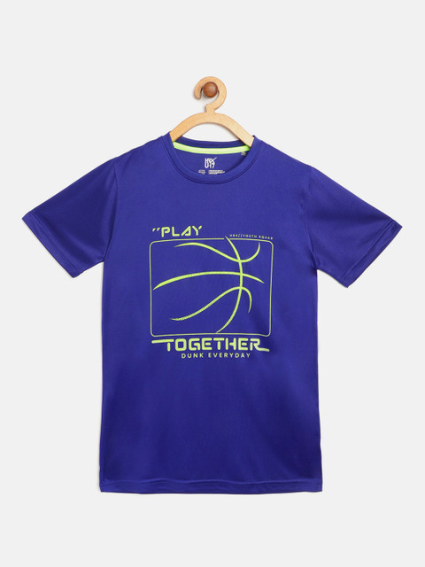 

HRX by Hrithik Roshan U-17 Boys Blue & Lime Punch Typographic Rapid-Dry Active Tshirt
