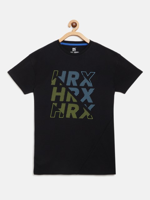 

HRX by Hrithik Roshan U-17 Boys Black Graphic Bio-Wash Garment Softner Lifestyle Tshirt