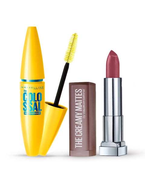 

Maybelline Set of Colossal Waterproof Mascara & The Creamy Mattes Touch of Spice Lipstick, Yellow