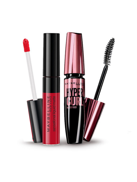 

Maybelline Set of Sensational Liquid Matte Lipstick & Hyper Curl Waterproof Mascara, Red