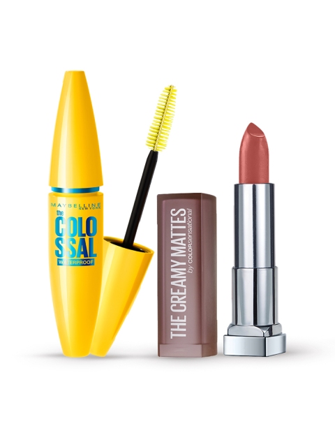 

Maybelline New York Set of The Colossal Waterproof Mascara & Creamy Matte Lipstick, Yellow