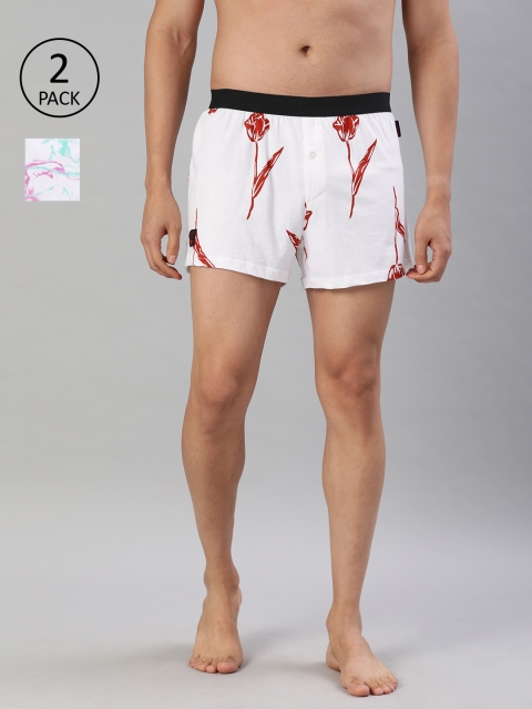 

THE BEAR HOUSE Men Pack of 2 White Printed Knitted Boxers TBH-QUANT-S