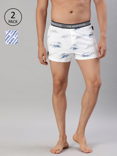 

THE BEAR HOUSE Men Pack of 2 White Printed Knitted Boxers TBH-GROW-S