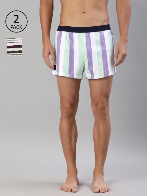 

THE BEAR HOUSE Men Pack of 2 Striped Knitted Boxers TBH-SILCO-S, White