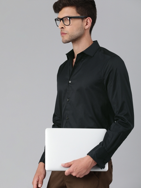 

THE BEAR HOUSE Men Black Slim Fit Solid Pure Cotton Formal Shirt