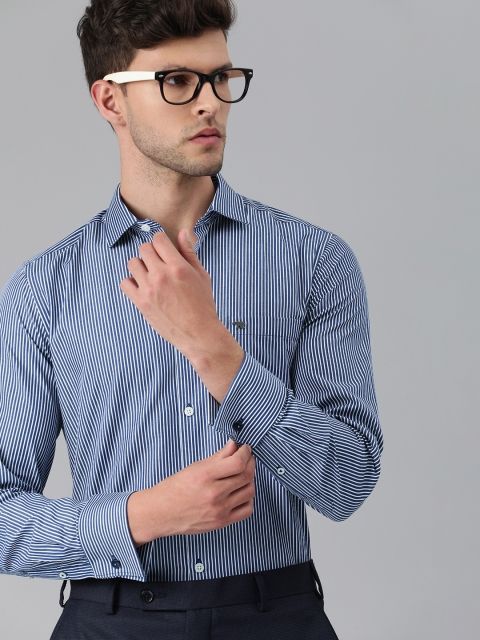 

THE BEAR HOUSE Men Blue & White Slim Fit Striped Formal Shirt