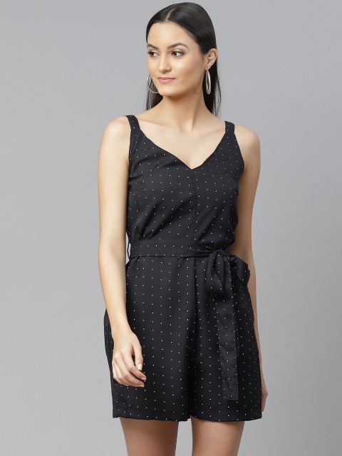 

SIRIKIT Women Black & White Polka Dot Printed Belted Playsuit