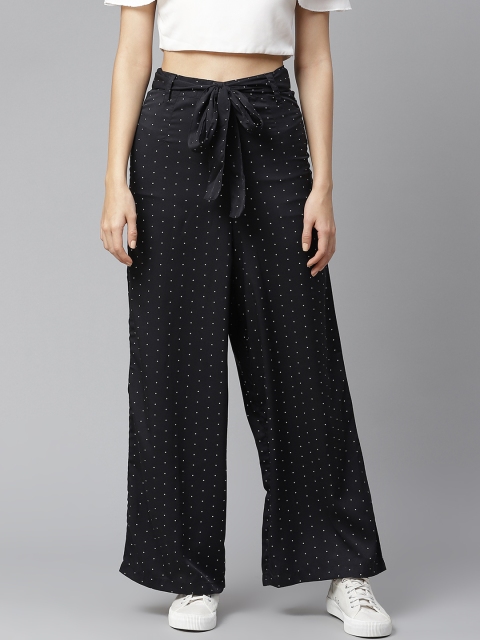 

SIRIKIT Women Black & White Flared Ditsy Polka Dots Printed Parallel Trousers