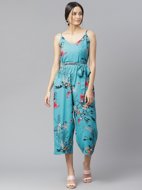 

SIRIKIT Women Teal Blue & Red Printed Culotte Jumpsuit & Belt
