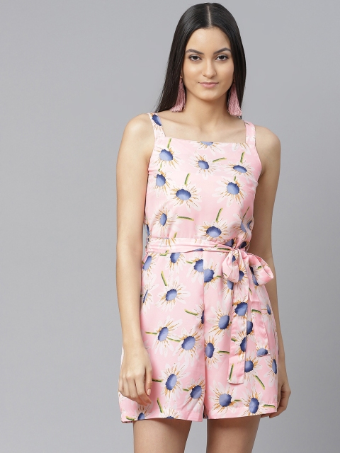 

SIRIKIT Women Pink & Blue Floral Printed Playsuit & Belt