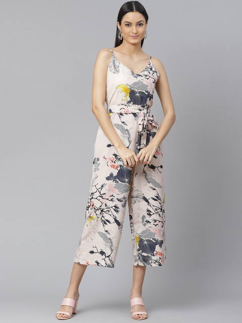 

SIRIKIT Women Beige & Navy Blue Printed Belted Culotte Jumpsuit