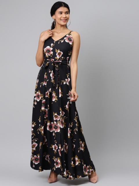 

SIRIKIT Women Black & Mauve Floral Print Maxi Dress