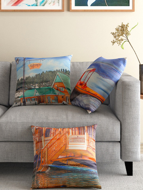 

Tangerine Set of 3 Assorted Printed 16" x 16" Square Cushion Covers, Multi