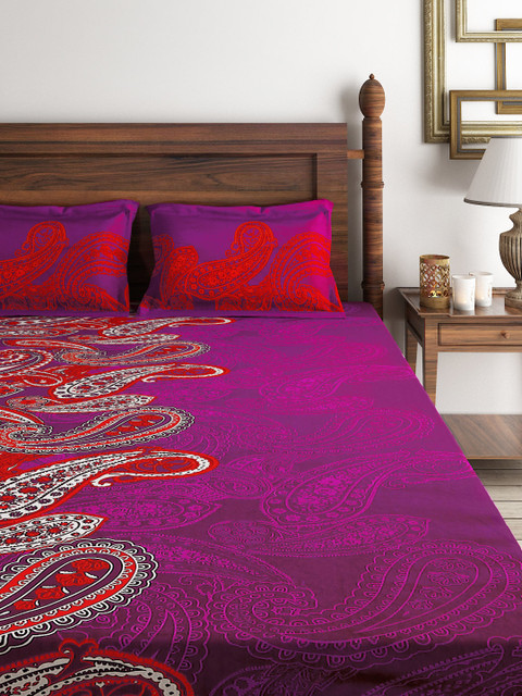 

Tangerine Purple & Red Printed 120 TC Double Bedsheet with 2 Pillow Covers