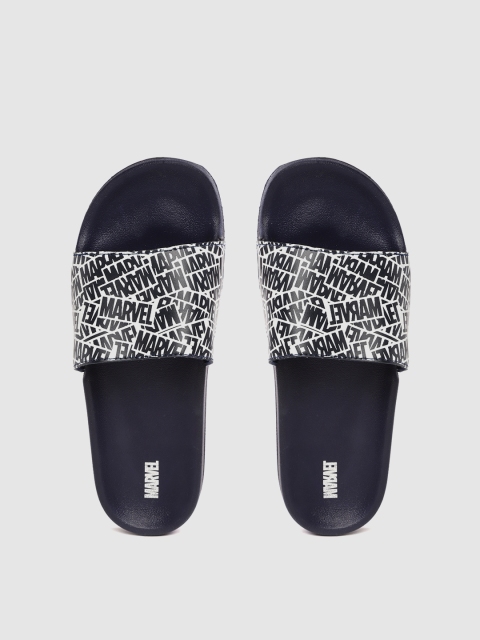 

toothless Men White & Navy Blue Marvel Avengers Print Sliders