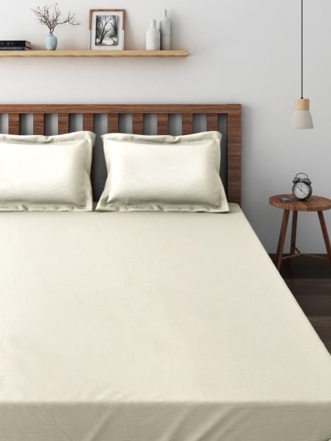 

Tangerine Off-White 210 TC Cotton Double Bedsheet with 2 Pillow Covers