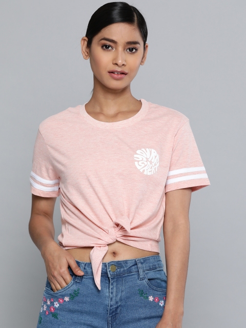 

Vividartsy Women Pink Front Knot Crop Top