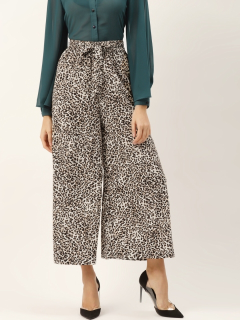 

PIRKO Women Cream-Coloured & Black Animal Printed Wide Leg Palazzos
