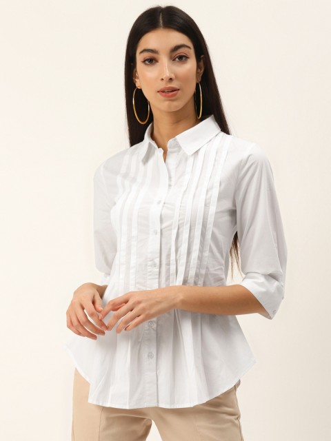 

PIRKO Women White Slim Fit Solid Pleated Casual Shirt