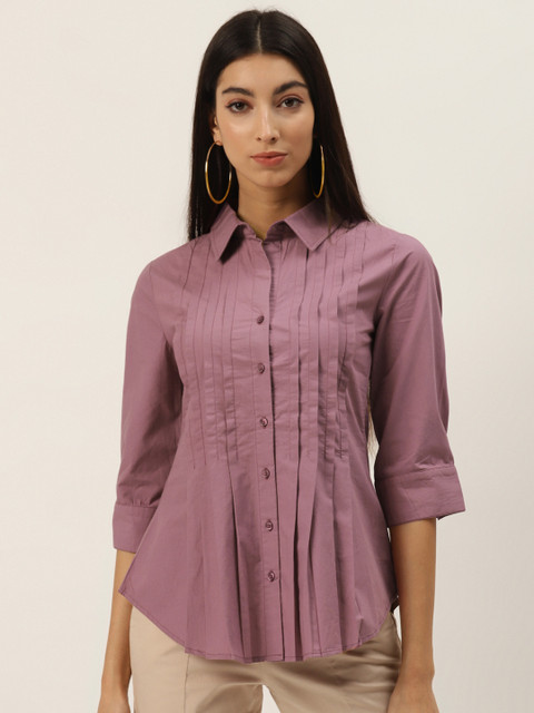 

PIRKO Women Purple Slim Fit Solid Cotton Casual Shirt