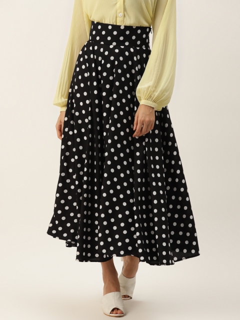 

PIRKO Women Black & White Polka Dots Print Flared Maxi Skirt
