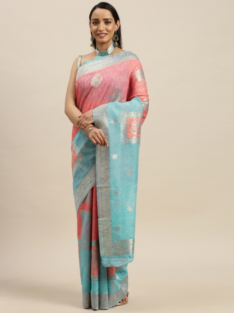 

Mitera Pink & Silver-Toned Art Silk Woven Design Dharmavaram Saree