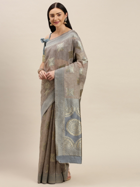 

Mitera Taupe & Grey Woven Design Dharmavaram Saree