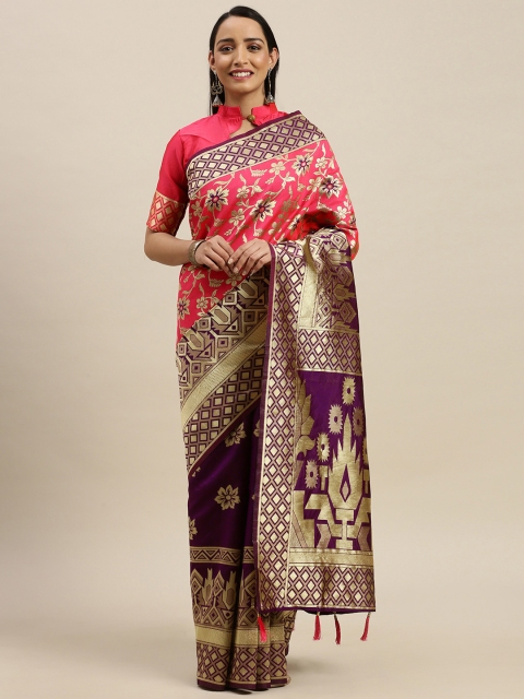 

Mitera Purple & Pink Woven Design Half & Half Maheshwari Celebrity Saree